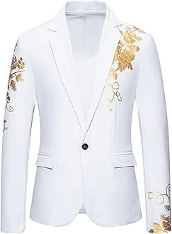 Cambkatl Mens Luxurious Gold Bronzing Blazers Slim Fit Long Sleeve Suit Jacket Sport Coats for Wedding Formal Business