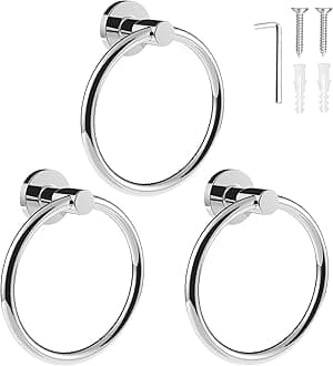 SetSail Towel Holder for Bathroom Wall Screw-in 3 Packs Towel Ring Stainless Steel Heavy Duty Hand Towel Hanger for Bathroom, Mirror Silver