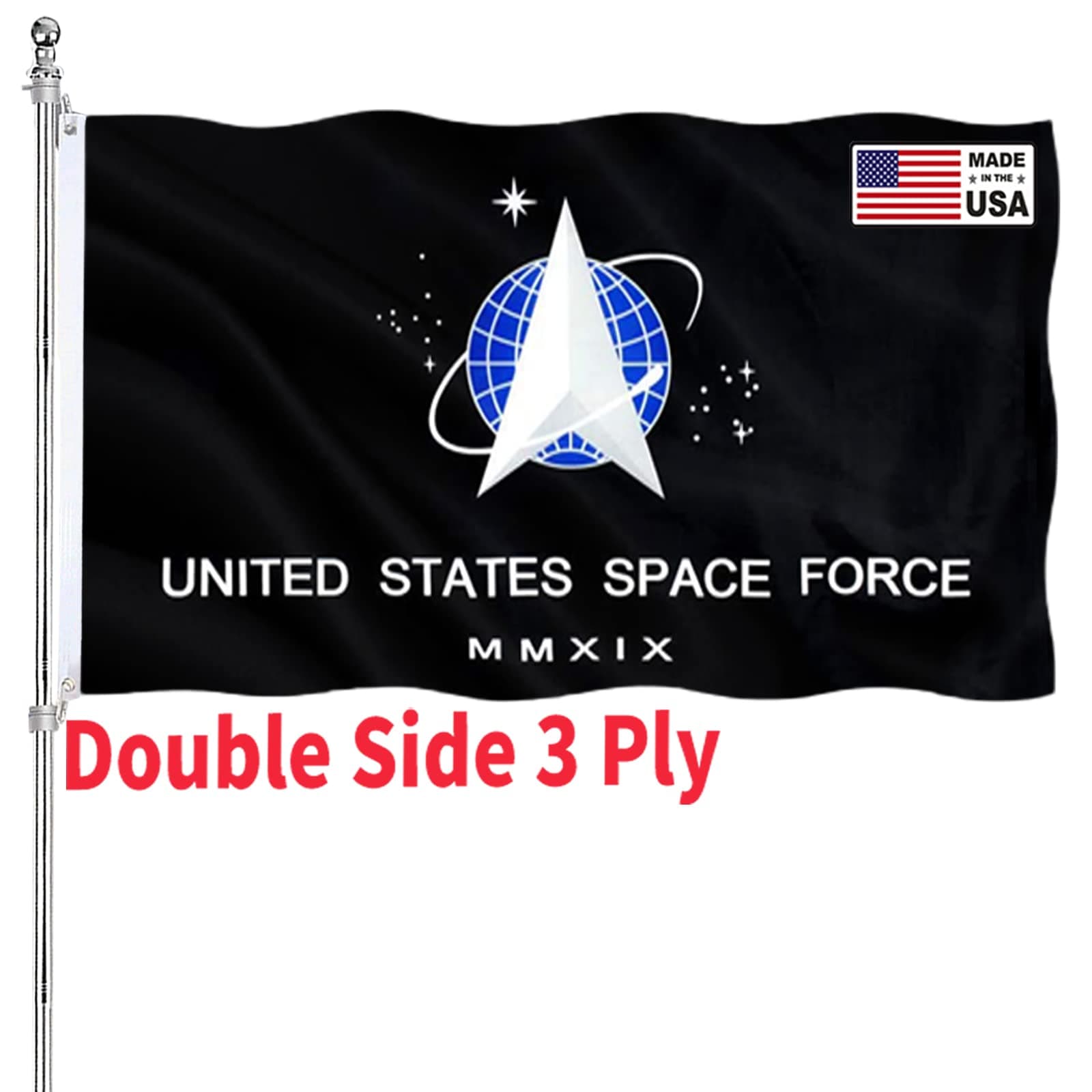 ARSOF US Space Force Flag 3x5 Double Sided - United States Spaceforce Flag Heavy Duty 3 Ply 200D Polyester and Durable Canvas Header with 2 Brass Grommets