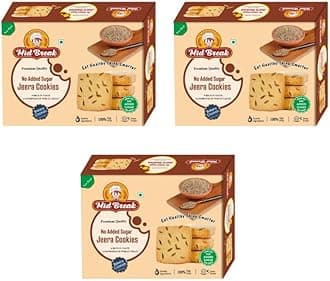 Mid Break No Added Sugar Jeera Biscuits - 300gm (Pack Of 3) | High In Fiber, Gut-Friendly, Low Glycemic Index Biscuits With No Added Sugar | Tasty Cookies For Healthy Tea Snacking