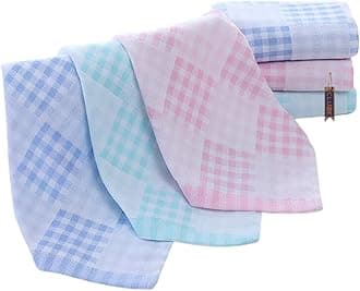 Bamboo Cotton Checks Printed Women Handkerchief Soft Hankies for Girls Boys Students Kids(Multicolor) (25x25 cm)