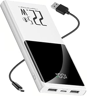 Portable Charger 10000mAh, Power Bank 22.5W Fast Charge, Slim Battery Backup with USB C in/Out, LCD Display External Battery Pack for iPhone 16 15 14 13 12, Samsung, Google, Android etc