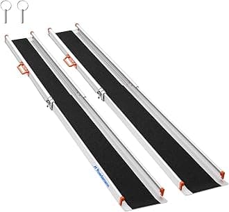 Ruedamann 8FT x 8.3" Adjustable Wheelchair Ramp with Handle, Telescoping Portable Wheelchair Ramp for Home Steps, 600lbs Capacity, Non-Skid Lightweight Scooter Ramp for Van, MPV, Caravan, 2Pcs