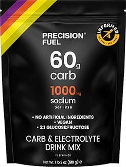 - Precision Fuel PF60 Carb & Electrolyte Drink Mix Powder for Hydration & Energy - Endurance Sports Nutrition, Vegan, Hypotonic - 60g Carb, 1000mg Sodium per Litre - Mild Citrus Flavor, 1-Pack