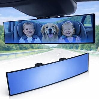 11.8 Inch Car Rearview Mirror, Panoramic Wide Angle, HD Blue Tint Glass, Interior Clip On Flat Car Mirror, Anti Glare, Automotive Accessories, Universal for Truck, Car, SUV, Pack of 1