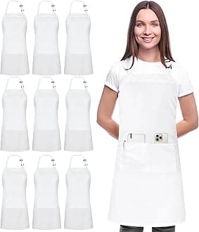 Utopia Kitchen 10 Pack Bib Apron Adjustable with 2 Pockets, Water and Oil Resistant, Cooking Kitchen Chef Apron for Women Men