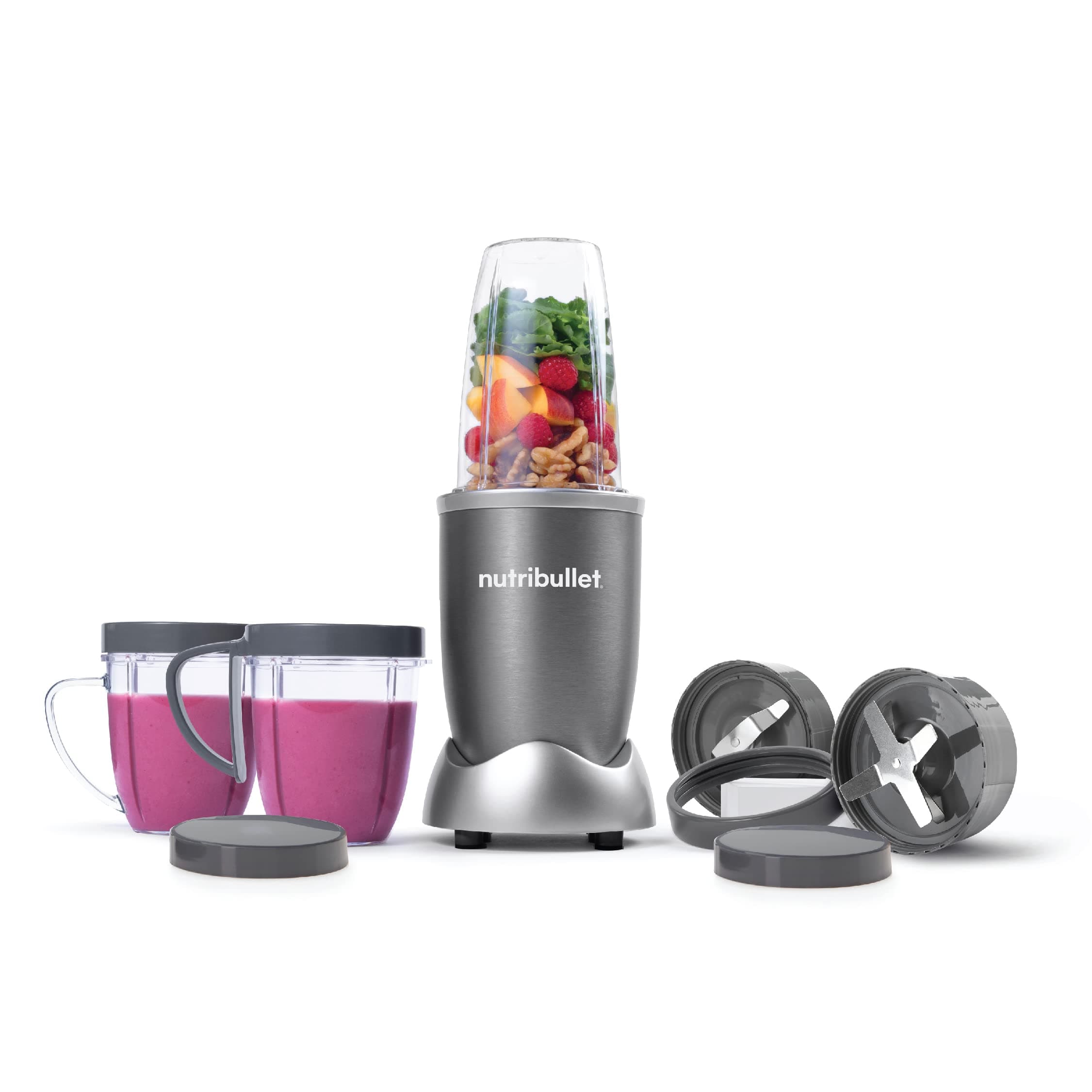 NutriBullet - High Speed 600 Watt 9-Piece Multi-Function Blender, Mixing System with Nutrient Extractor, Whisk, Gray, NBR-1212M, 1-Year Limited Warranty