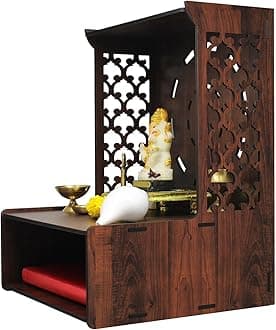 Amazon Brand - Solimo Beautiful Wooden Puja Stand/Shelf for Home Puja Mandir for Home Temple for Home and Office Puja Mandir for Living Room Wall Mounted Brown - SPJS-001