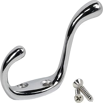 Heavy Duty Decorative Dual Coat Hanger Hook Chrome Finish, Pack of 1 | Door Wall Huk for Hanging Cloth/Shirt/Dress/Key/Towel/Pot | for Room Bathroom Kitchen - Home Decor