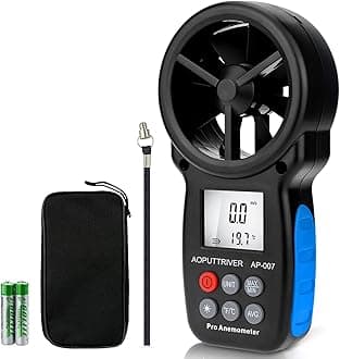 Digital Anemometer Handheld AP-007 Wind Speed Meter Gauges for Measuring Wind Speed/Temperature with Backlit and Max/Min/AVG for Shooting, Measuring HVAC installation, CFM calculation, Duct vents
