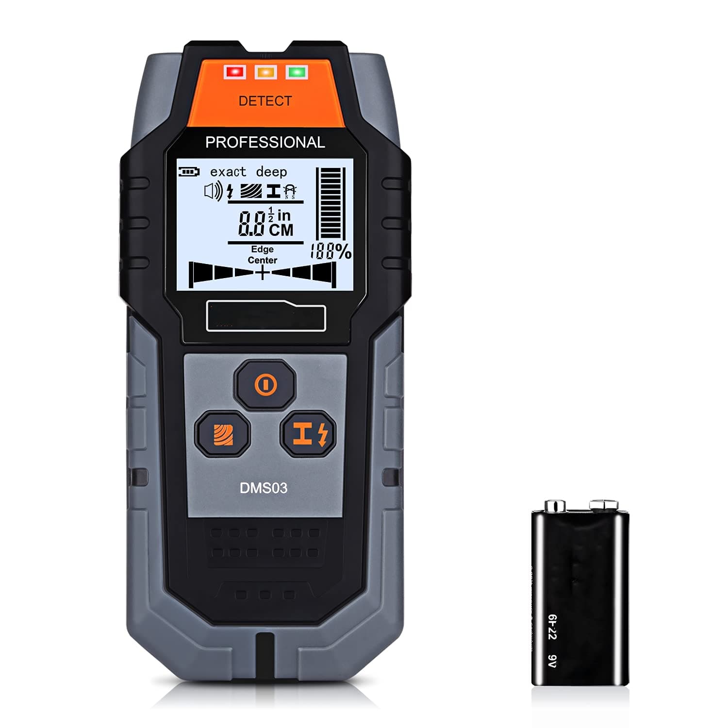 Stud Finder, 4 in 1 Sensor Wall Scanner, with Digital LCD Display, Automatic Calibration and Sound Alarm, 3 Signal Lamp Prompts, for Wood AC Wire Metal Stud Detection - DMS03,