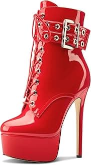 Aachcol Womens Stiletto High Heel Platform Ankle Boots Round Toe Lace-up Zipper Mid Calf Buckle Patent Leather Dress Booties
