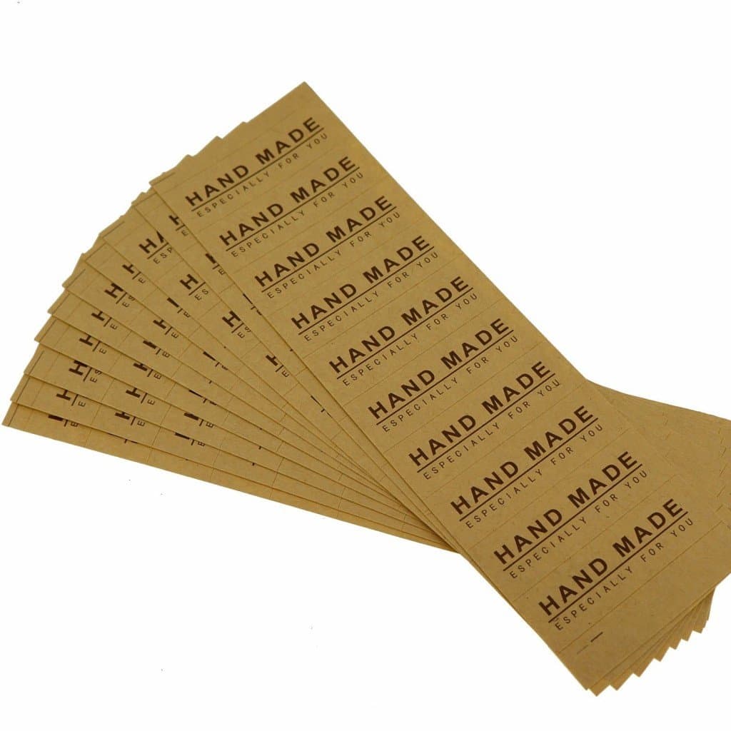 Seal Sticker - "Hand Made" Simple Rectangular Brown Stickers, (Pack of 100)