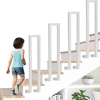 Stair Railing Indoor, U-Shaped Stair Rail, Metal Bannister Rail for Stairs, Handrails for Stairs, Hand Rail U Shape for Loft, Porch, Balcony,Indoor, Outdoor (White Side Mounting, 85cm)