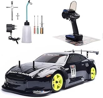 Nitro RC Cars for Adult 1/10 2.4G Professional Fast Drift Remote Control Car Two Speed Nitrogen Drive Truck 4WD 80KM/H Metal Chassis Gas Methanol Fuel Climbing Vehicle with Igniter (Black)