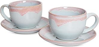 Ceramic Cappuccino Cup and Saucer Set of 2, 9 Oz, Coffee Cups for Latte, Espresso, Tea, Dishwasher and Microwave Safe, Reavtive Glaze (Purple)