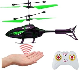 RC Helicopter with Hand Gravity Sensor, Flying Remote Control Toy, Charging with 3D Light & Safety Sensor for Kids Age 4+ Years I Pack of 1 (Black Green)