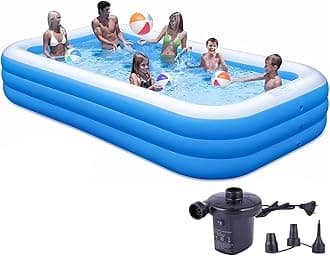 P FOR POGU 8.5 Feet Rectangular Inflatable Pool with Electric Pump Full-Sized Swimming with Family Bathtub for Kids Adults Outdoor Backyard Garden Summer Party (Blue)