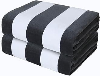 Exclusivo Mezcla 2 Pack Cotton Oversized 35x70 Inches Cabana Stripe Beach Towels, Super Absorbent Soft Plush Pool Bath Towel (Charcoal Grey)