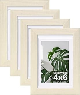 Egofine 4x6 Picture Frames Set of 4, Made of Solid Wood Covered by Plexiglass 3x4.5 and 3.5x5 with Mat or 4x6 without Mat, for Table Top Display and Wall Mounting Photo Frame Beige