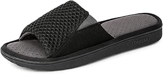 LongBay Men's Comfy Memory Foam Slide Slippers Breathable Mesh Cloth House Shoes (X-Large / 13-14 D(M) US, Black)