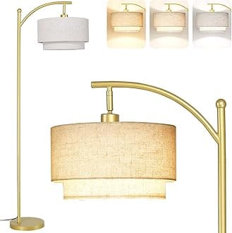 SUNMORY Floor Lamps for Living Room with 12W LED Bulb, Arc Floor Lamp with 3 Color Temperatures, Modern Floor Lamps with Adjustable Double Fabric Shades, Tall Standing Lamp for Bedroom, Corner
