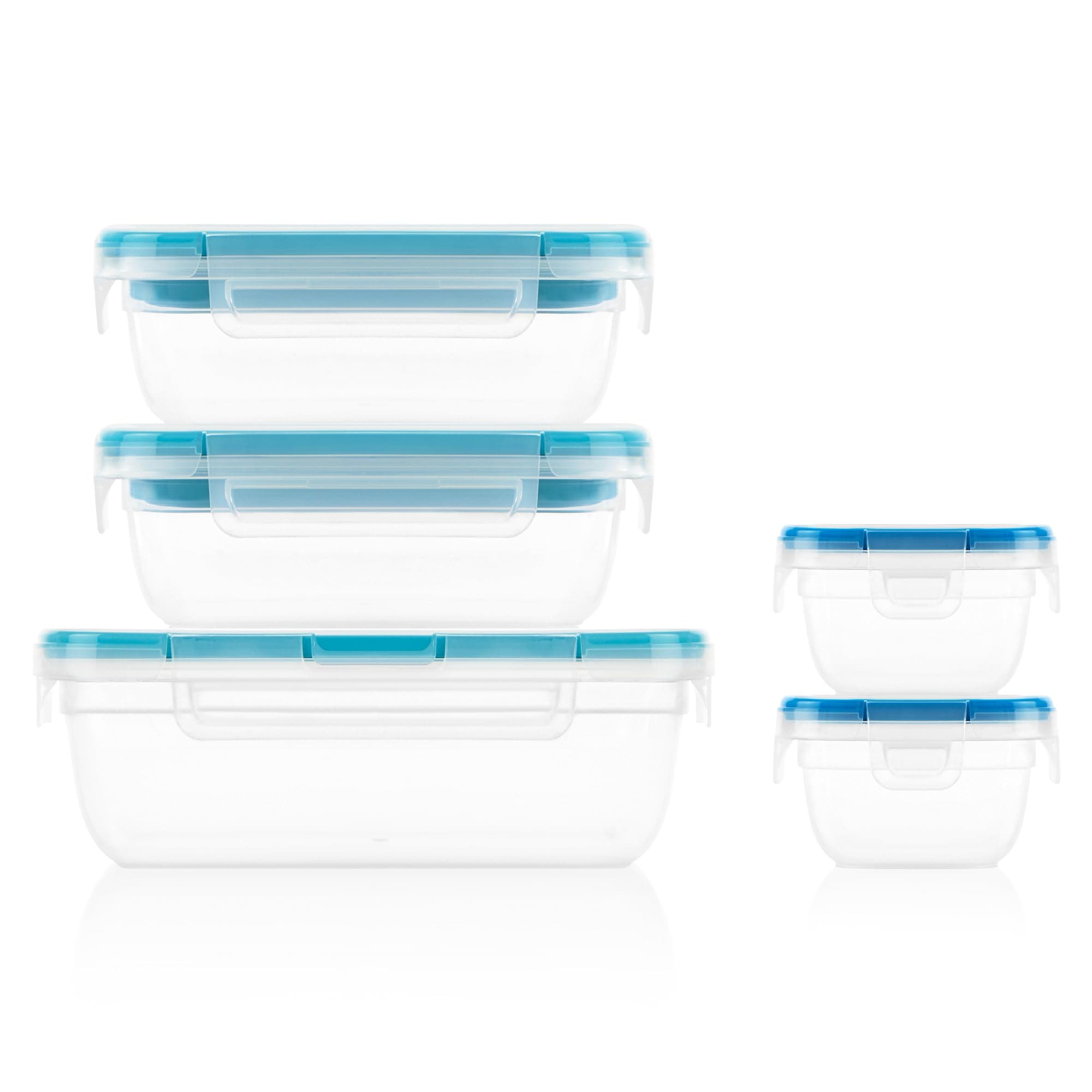 Total Solution 5-Pack (Mixed Sizes) Plastic Food Storage Containers Set, Leakproof & Airtight Locking Lids Rectangular Tupperware, Non-Toxic BPA-Free Lids, Microwave Dishwasher Freezer Safe