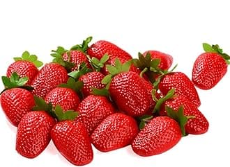 VIDELLY 20 Pieces Artificial Strawberries Fake Strawberries Lifelike Red Realistic Plastic Fruit for Kitchen Party Decoration Photo Prop,L Size