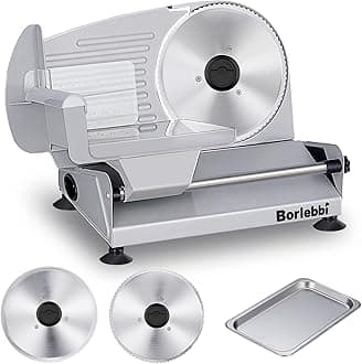 - Meat Slicer, 200W Electric Food Slicer with 2 Removable 7.5" Stainless Steel Blades and Stainless Steel Tray, Child Lock Protection, Adjustable Thickness, Food Slicer Machine for Meat Cheese Bread