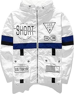 Men's Fashion Lightweight Hooded Zip-up Letter Windbreaker Jacket