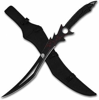 REAT Ninja Sword with Sheath, 26" Fantasy Full Tang Desgin,440 Stainless Steel Blade with Black Coating,Non-silp Cord-Wrapped Handle,Real Swrods for Adults (Black)