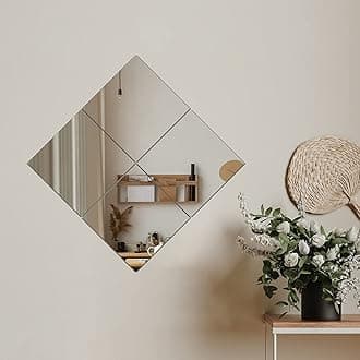 Self Adhesive Glass Mirror, Bathroom Wall Mounted Mirror, Make Up Mirror Sticker for Home Living Room Bedroom, Frameless Modern Vanity Mirror for Wall Tiles Decoration Hanging (4PCS-30 * 30CM)