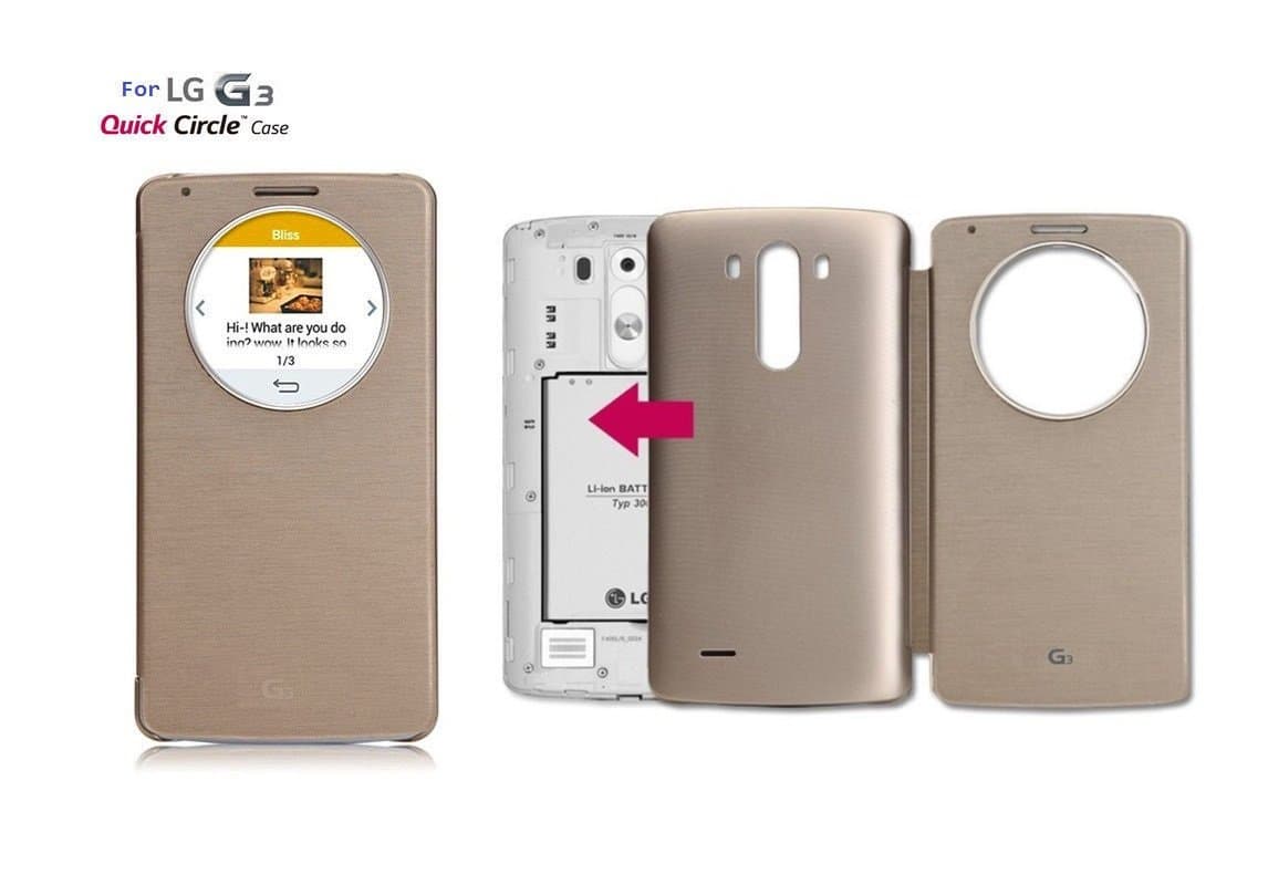 Quick Circle Smart Cover Lg G3 Window Folio Case Wireless Charging At&t D850 PMA Standard Wireless Charging Receiver Cover Smart Wake Up/sleep View Window Side Flip Pu Leather Case (Gold)