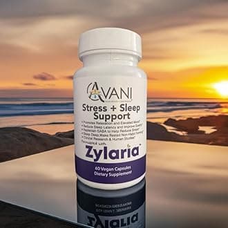 Avani Health - Zylaria Plus Sleep Support - zZz Sleep Aid - Fall Asleep Faster and Wake Up Less During The Night + 20:1 Valerian Root Extract - 60 Vegan Capsules
