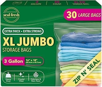 3 Gallon Large Plastic Storage Bags – 16" x 18" (30 Count) – Reusuable XXL Extra Large Heavy Duty Clear Jumbo Freezer Zip Lock Bags with Sealable Zipper Top For Clothes, Travel, Moving