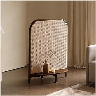 New Chinese Style Solid Wood Room Divider Retro Rattan Weaving Partition Screen Portable Freestanding Wall Divider For Living Room, Entrance, Bedroom (Color : Walnut color, Size : 90x45x110cm)