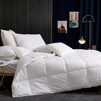 King Duvet 4.5 Tog｜Luxury Goose Feathers Down Summer Duvet｜100% Cotton Cover & Down Proof Fabric｜Hotel Quality King Quilt with 8 Corner Tabs｜Machine Washable