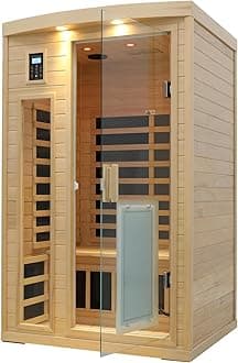 LTCCDSS 2 Person Ultra Low EMF（0-1mG）Infrared Sauna, Hemlock Wooden Far Infrared Sauna for Home with 8 Heaters, 2* Bluetooth Speakers, Reading Lamps, Outdoor Lamps, 3 Chromotherapy Lamps Indoor Sauna