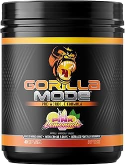 Gorilla Mode Pre Workout - Massive Pumps Laser Focus Energy Power - L-Citrulline, Creatine, L-Tyrosine, Betaine, Hydroprime, Alpha-GPC, 400mg Caffeine, Huperzine A - 784g (Pink Lemonade)