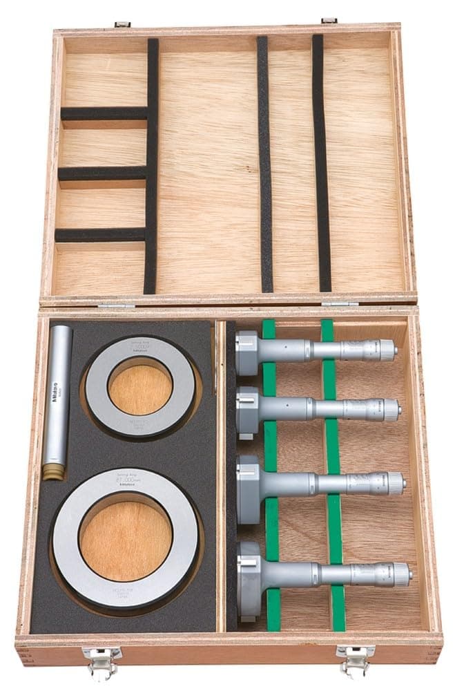 Mitutoyo368-993 Holtest (Type ll) Vernier Inside Micrometer, Complete Unit Set, 50-100mm Range, 0.005mm Graduation, +/-0.003mm Accuracy (4 Piece Set)