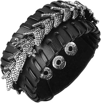 Leather Cuff Bracelet Punk Braided Bracelets Rock Leather Wristbands Faux Mens Leather Bracelet Gothic Viking Bangle Adjustable Wrap Bracelet for Women, Men