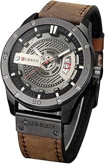 CURREN Quartz Watch For Men, Waterproof Analog Watches, Business Leather Strap Men's Wristwatch with Date 8301ï¼ˆBlack-Coffeeï¼‰