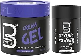 L3 Level 3 Cream Gel and Sample Powder - Provides Volume and Medium Hold - With Vitamins to Nourish and Protect Hair Level Three Mens Hair Styling Cream
