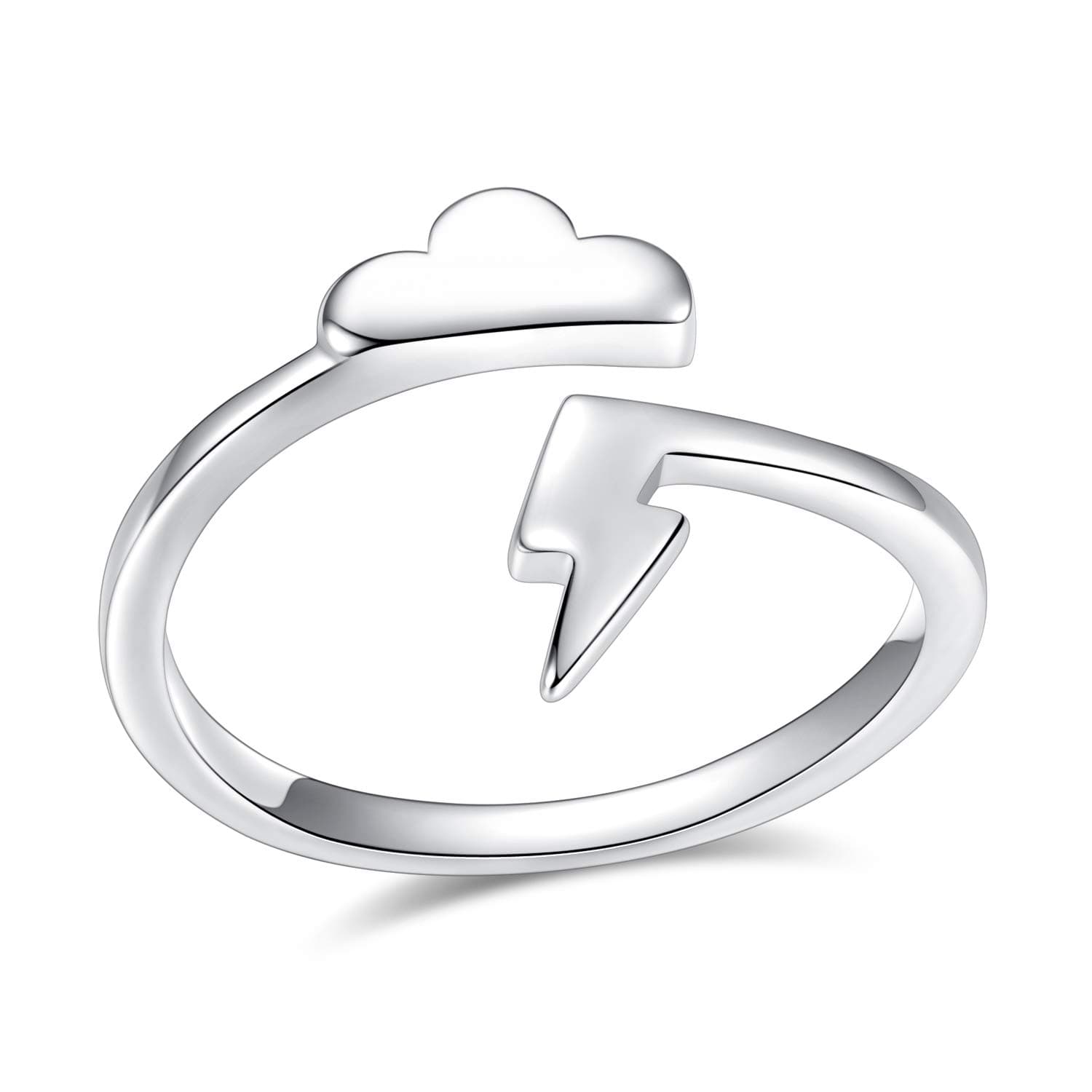 Lightning Bolt Ring Cloud Flash Thunder Wrap High Polish Adjustable Ring, Silver Plated