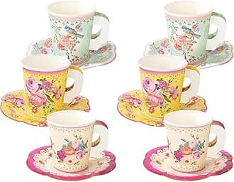 TalkingTablesVintage Floral Tea PartyPaper Cups and SaucersPack of 24Mixed Colours