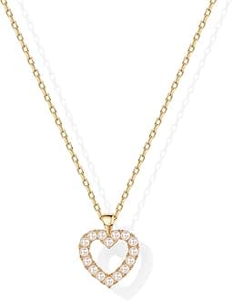 14K Gold Plated Cubic Zirconia Heart Necklace | Cute Dainty Love Pendant Necklaces for Women - Valentines Day Trendy Jewelry