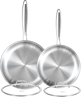 Tri-ply Stainless Steel Frying Pan Set with Lid 8" 10" Induction large Skillets Chef's Pan,Pots and Pans Set Kitchen Cookware Set Suitable for All Stove