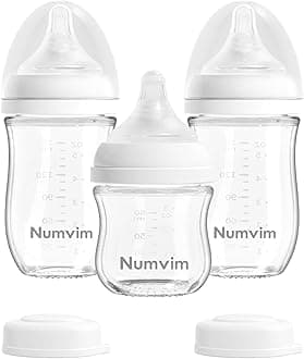 Natural Glass Baby Bottles with Gentle & Extra Slow Flow Nipples, Newborn Breastfeeding Bottle, Anti-Colic, Includes 1pcs SS Nipples(0 Month+) 2pcs S Nipples(1m+),3 Packs (White 3 Oz + 5 Ounce)