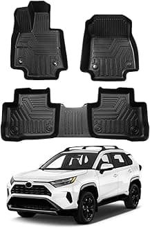 Powerty Floor Mats for 2019-2024 2025 Toyota RAV4 Accessories All Weather Floor Liner 3D TPO 1st & 2nd Row Floor Mat Heavy-Duty Floor Liners(FIT All Models)