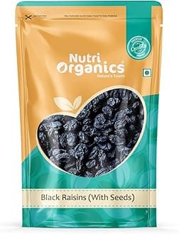 Nutri Organics Dry Fruits Black Raisins With Seeds 500 gram - Kala Manuka Kali Draksh